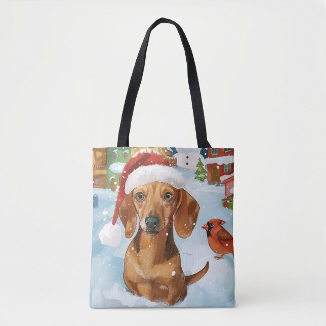 Tote Bag Dachshund Winter Wonderland Christmas Joy (Devant)