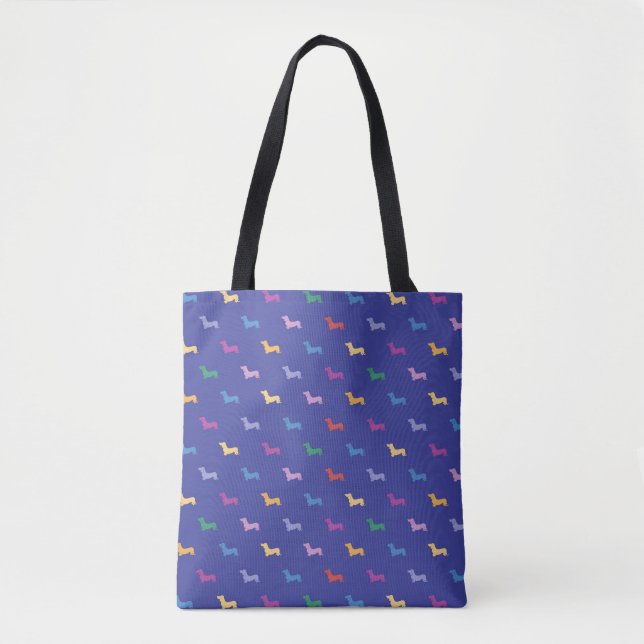 Tote Bag Dachshunds colorés bleu Motif (Devant)
