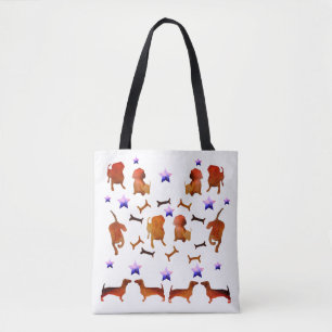 Tote Bag Dachshunds, étoiles et os de chien Aquarelle