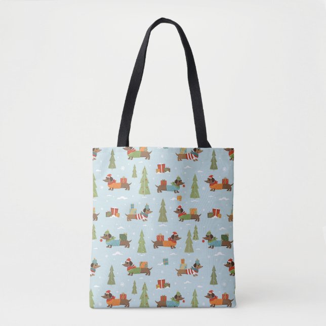 Tote Bag Dachshunds festifs dans le Motif de neige (Devant)
