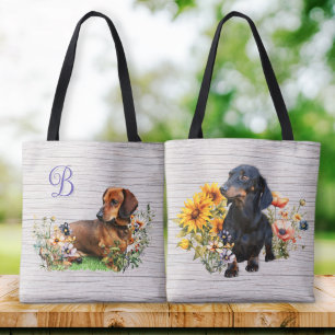 Tote Bag Dachshunds Les Deux Côtés Monogramme Initial