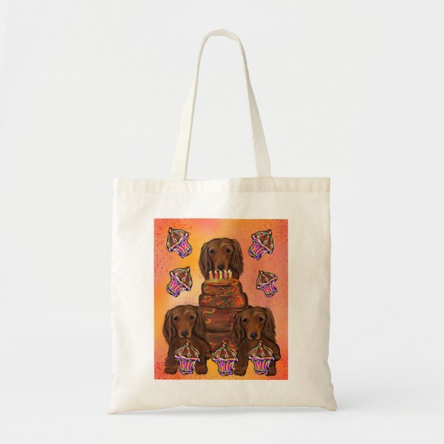 Tote Bag Dachshunds Rouges à Poils Longs (Devant)