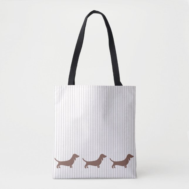 Tote Bag Dachshunts Brown sur bandes beiges (Devant)