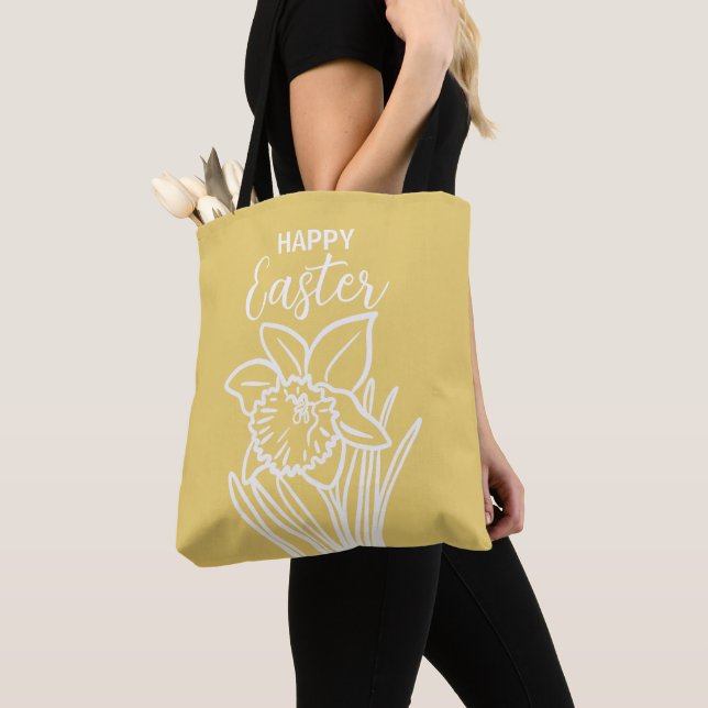 Tote Bag Daffodil Floral Joyeux Fêtes de Pâques (De près)