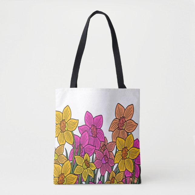 Tote Bag Daffodils colorés Fleurs Design (Devant)