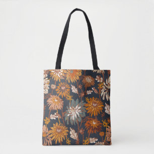 Tote Bag Dahlia et chrysanthèmes audacieux sans couture mot