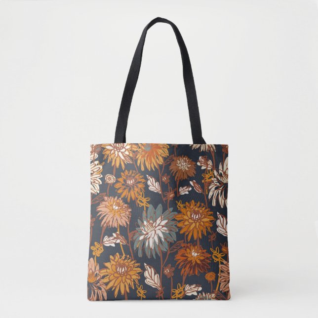 Tote Bag Dahlia et chrysanthèmes audacieux sans couture mot (Devant)