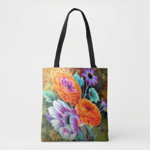 Tote Bag Dahlia et marguerite jardin fleuri floral