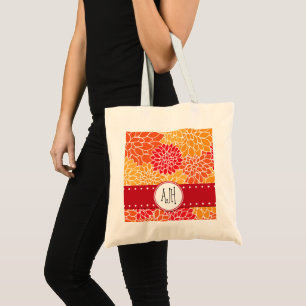 Tote Bag Dahlia Fleurs, Orange Dahlia, Monogramme
