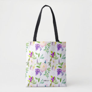 Tote Bag Dainty Aquarelle Fleurs   Peonies et Wisterias