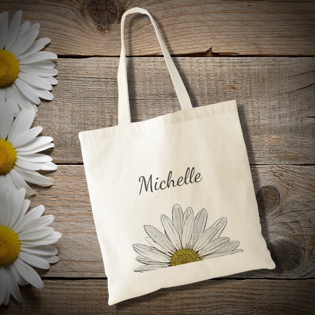 Tote Bag Daisy Moderne Typographie de Script Floral Élégant (Créateur téléchargé)