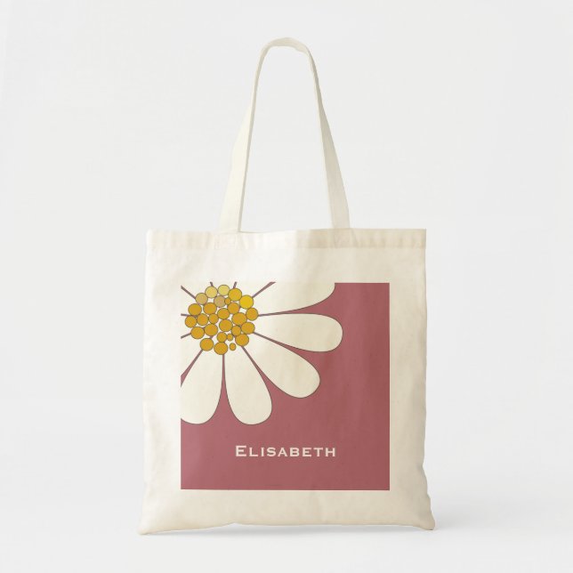 Tote Bag Daisy-white design floral personnalise le nom (Devant)