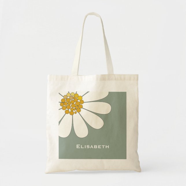 Tote Bag Daisy-white design floral personnalise le nom (Devant)