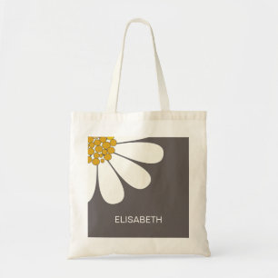 Tote Bag Daisy White Floral Design Personnaliser le nom