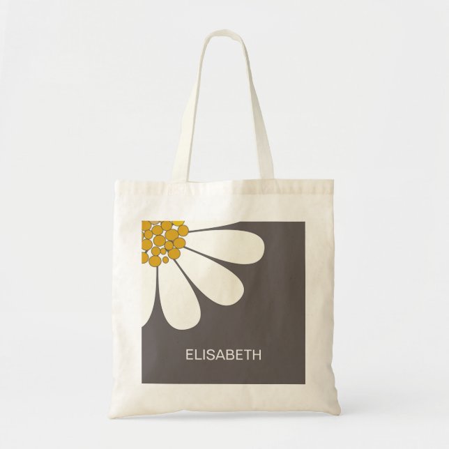 Tote Bag Daisy White Floral Design Personnaliser le nom (Devant)