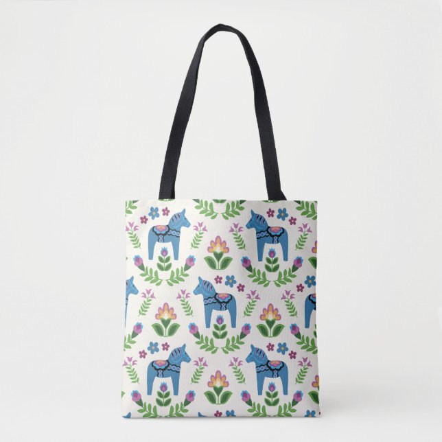 Tote Bag Dala suédois Chevaux bleu (Devant)