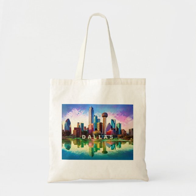 Tote Bag Dallas Skyline Art Abstrait (Devant)