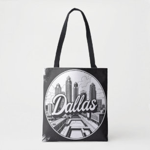 Tote Bag Dallas Texas Skyline Paysage urbain noir et blanc