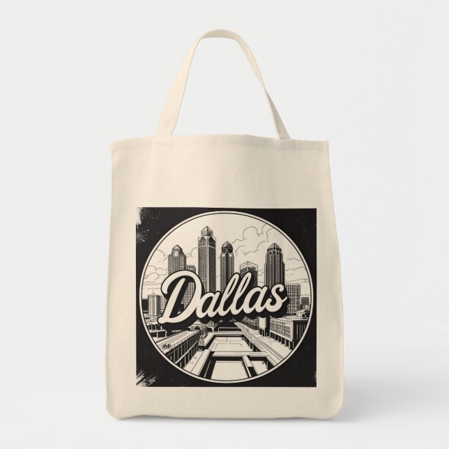 Tote Bag Dallas Texas Skyline Paysage urbain noir et blanc (Devant)