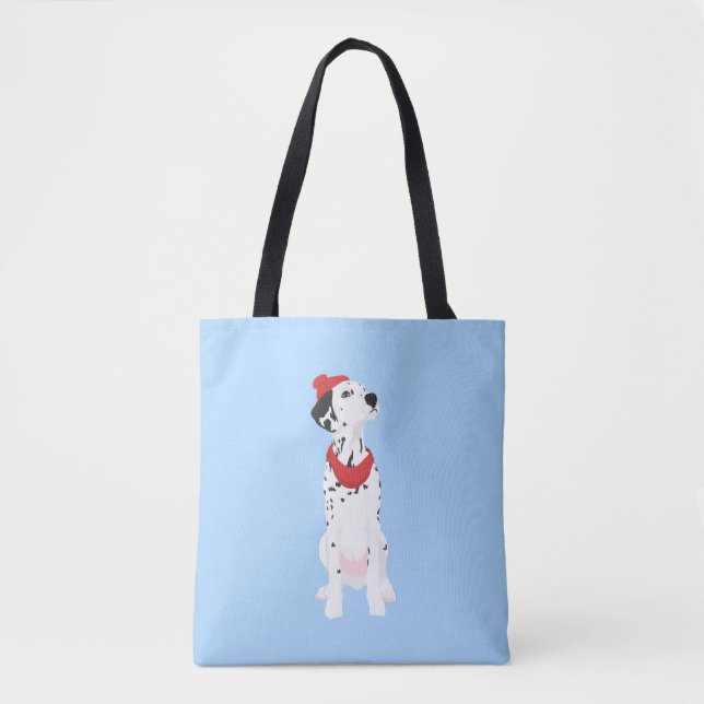 Tote Bag Dalmate frais avec le casquette et le châle rouges (Devant)
