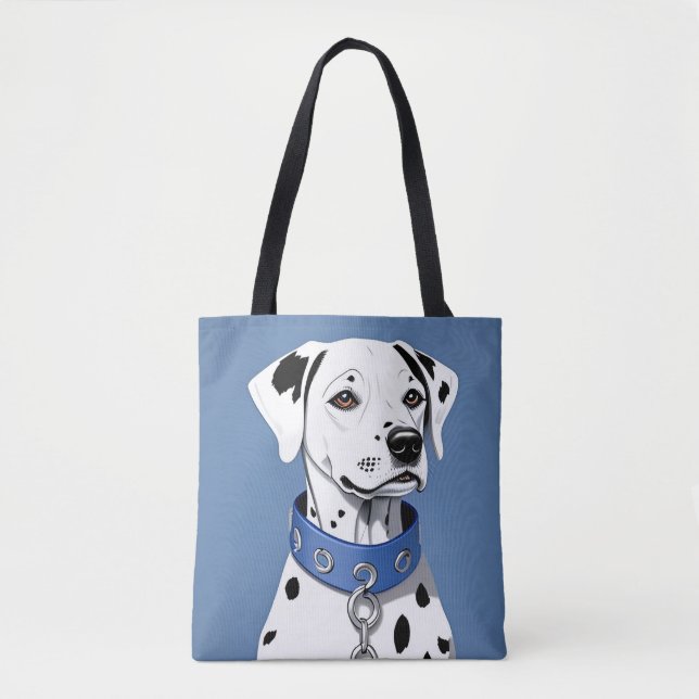 Tote Bag Dalmatien portant un collier bleu (Devant)