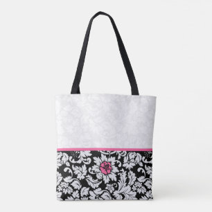 Tote Bag Damas Noir Et Blanc Avec Fleur Rose