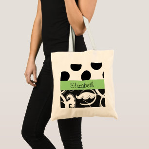Tote Bag Damas, Pois, noir et blanc, Votre nom