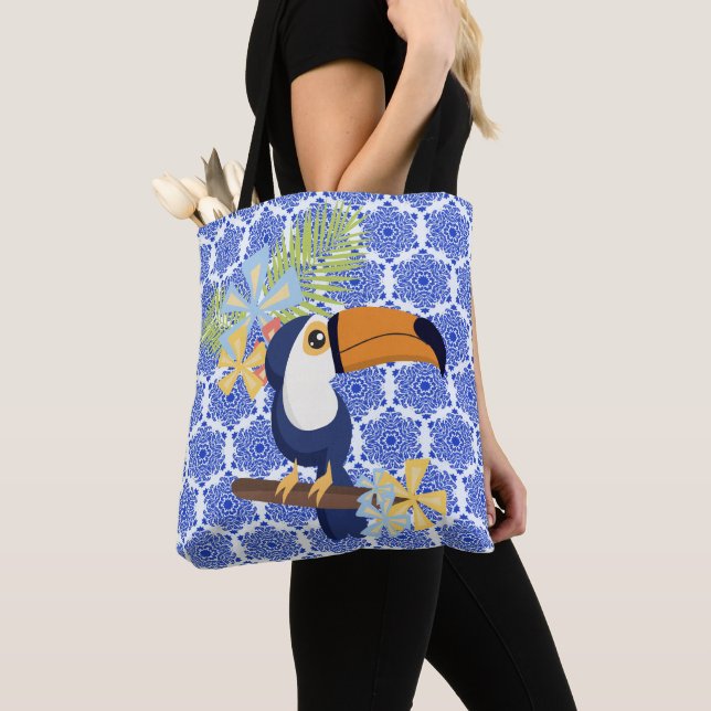 Tote Bag Damassé bleu vintage (De près)
