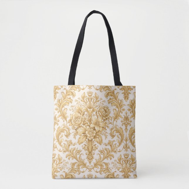 Tote Bag Damassé floral or (Devant)