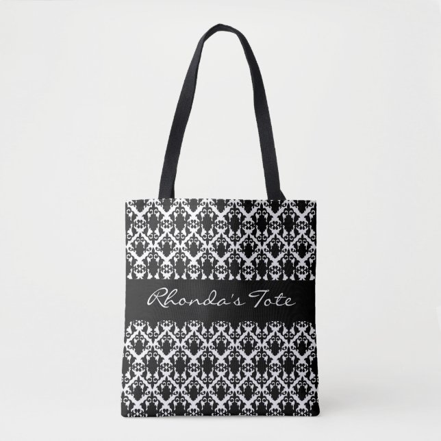 Tote Bag Damassé noire et blanche personnalisée (Devant)