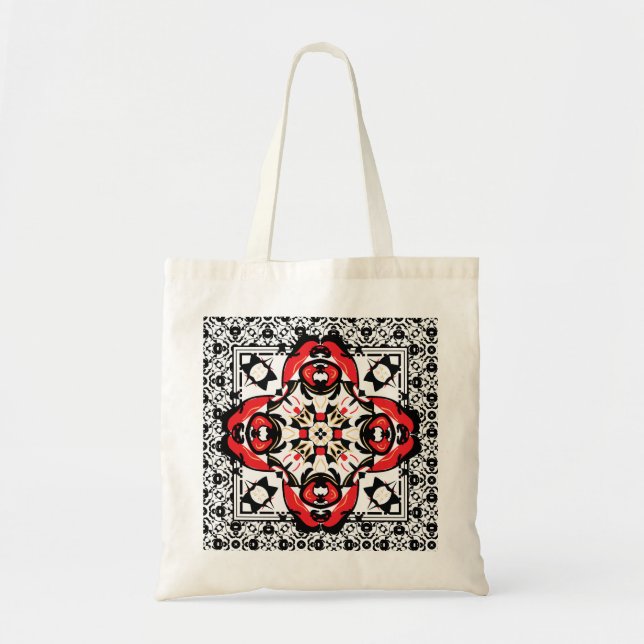 Tote Bag Damassé orientale de rouge d'art populaire de (Devant)