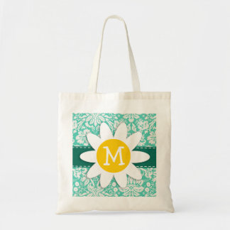 Tote Bag Damassé verte de Seafoam ; Marguerite de ressort