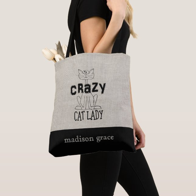 Tote Bag Dame aux chats folle (De près)