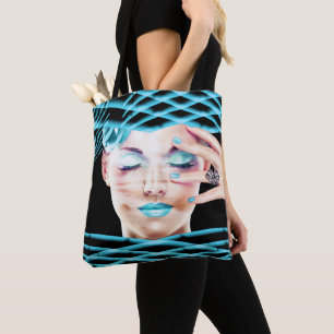 Tote Bag Dame aux yeux de maquillage bleu Fermé Rêve