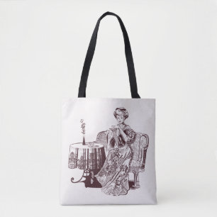 Tote Bag dame boit du thé