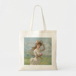 Tote Bag Dame de tennis victorienne avec chapeau à fleurs A