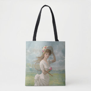 Tote Bag Dame de tennis victorienne avec chapeau à fleurs A
