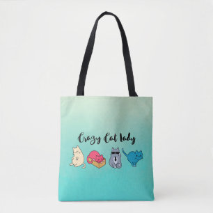 Tote Bag Dame du chat fou et 4 chats mignons