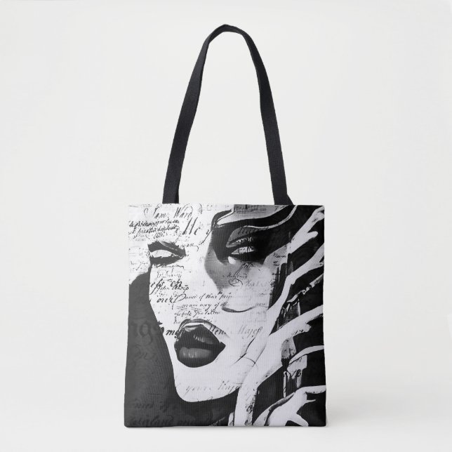 Tote Bag Dame en noir et blanc (Devant)