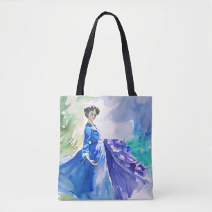 Tote Bag Dame en Robe Bleue - Peinture aquarelle