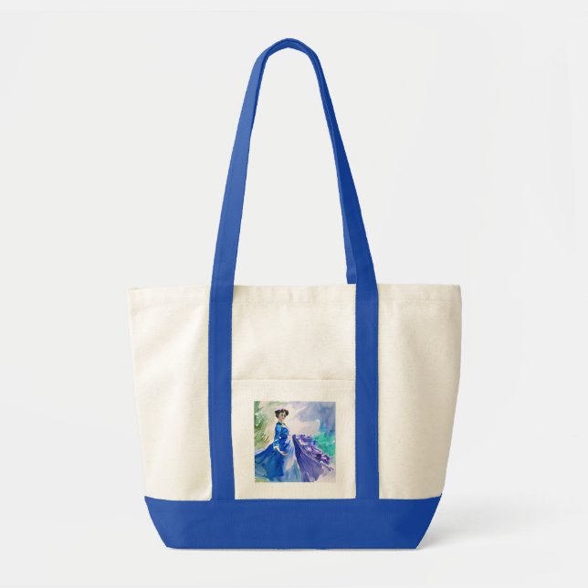 Tote Bag Dame en Robe Bleue - Peinture aquarelle (Devant)