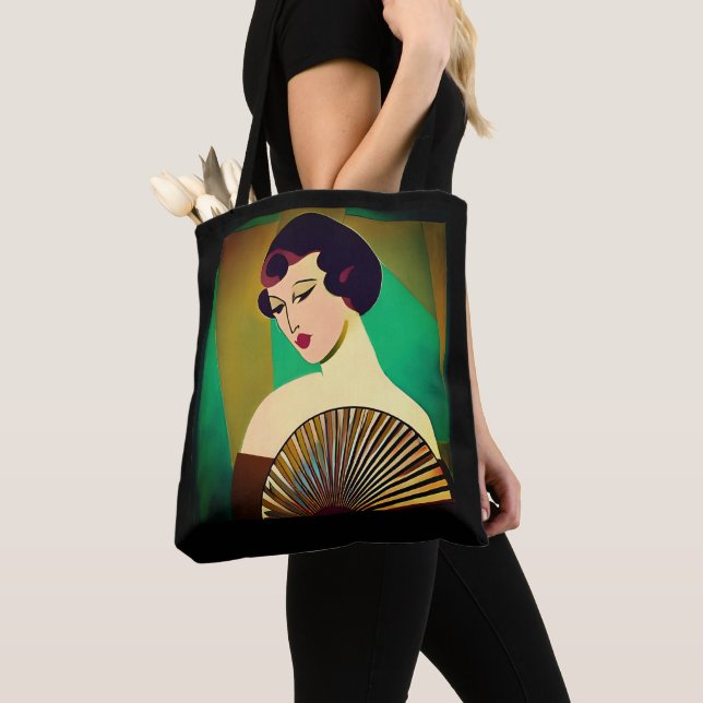 Tote Bag Dame moderne Art déco avec ventilateur (De près)