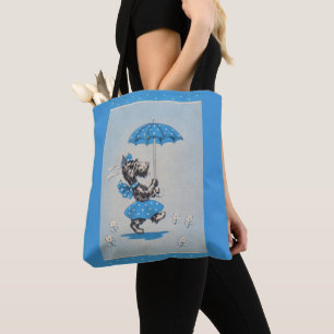 Tote Bag Dames de chien écossaises portant un parapluie
