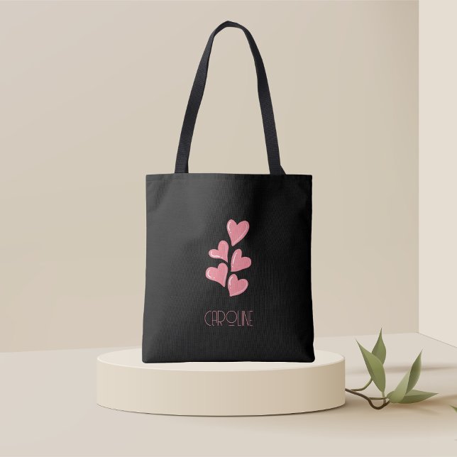 Tote Bag Dames Élégant Noir Boho Cœurs Mignons  (Créateur téléchargé)