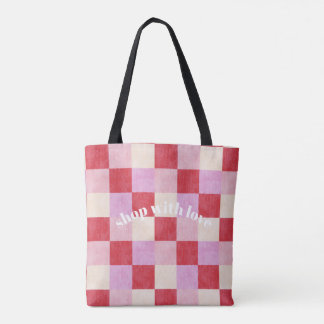 Tote Bag damier valentine plaid rouge crème rose preppy