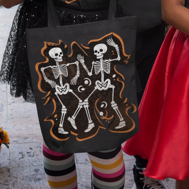Tote Bag Dancing Skeletons Drôle Halloween Trick ou Treat (Créateur téléchargé)