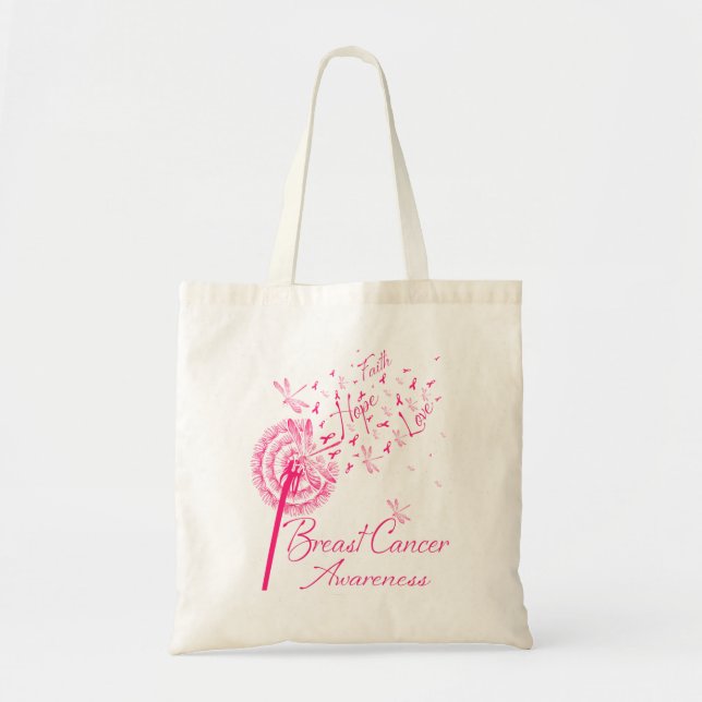 Tote Bag Dandelion Faith Hope Love Cancer du sein Sensibili (Devant)