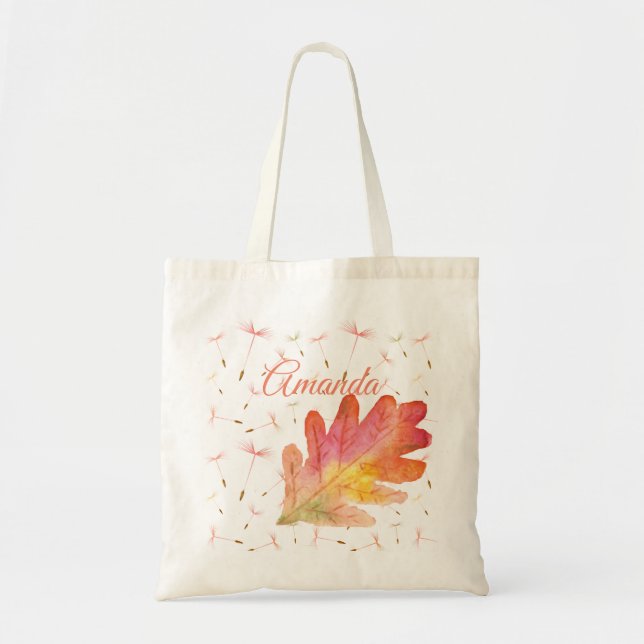 Tote Bag Dandelions délicats et feuilles d'automne (Devant)