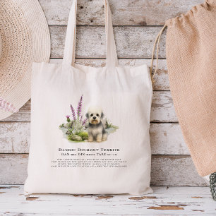 Tote Bag Dandie Dinmont Aquarelle Citation de Race de Chi
