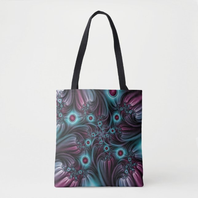 Tote Bag Dans la profondeur Bleu rose Abstrait Fractal Art (Devant)